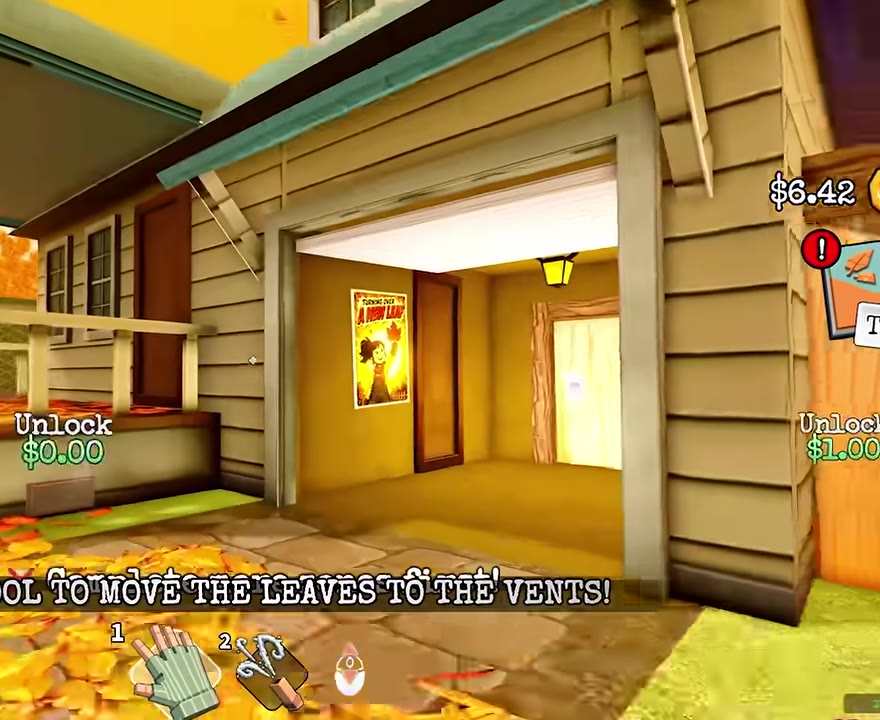 Garage entrance and instruction to move leaves to vents