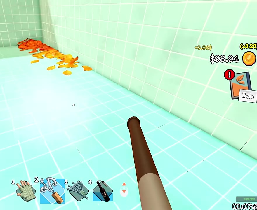 A compact leaf pile staged in a corner with the Molotov tool selected