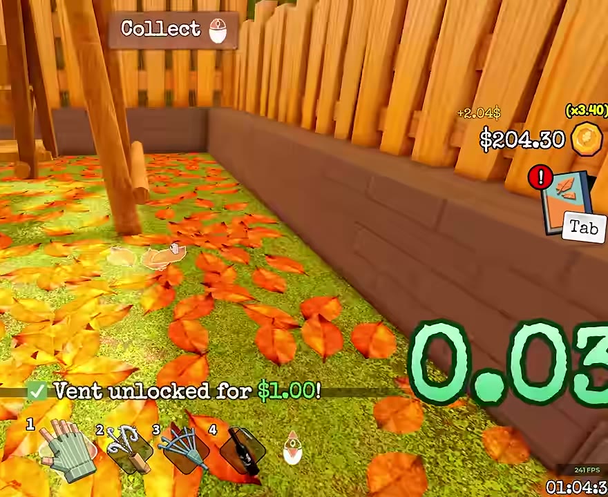 Farm area with leaves, tool bar and an unlocked collection vent